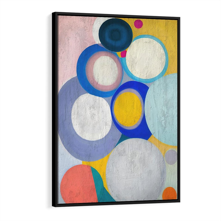 Obraz w ramie 70x100 - Rozkwitająca Symfonia Serca - abstrakcyjne geometryczne kształty, olejny obraz - rama czarna