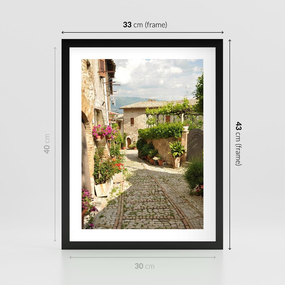 Plakat w ramie 30x40 - Włoskie Uliczki - włoska, uliczka - rama czarna