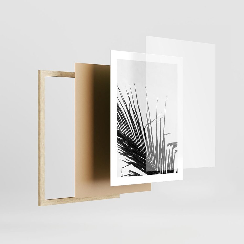 Plakat w ramie 30x40 - Sztuka Natury: Monochromatyczna Palma - palma, czarno białe zdjęcie - rama drewno