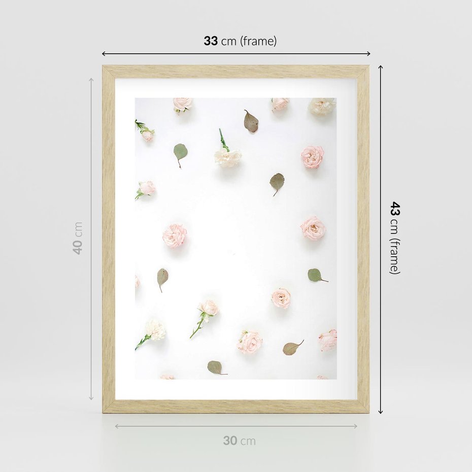 Plakat w ramie 30x40 - Romantyczna Kompozycja z Różami - kompozycja kwiatowa, róże - rama drewno
