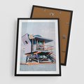 Plakat w ramie 50x70 - Plażowa Kolorystyka: Budka Ratownika w Pastelach - pastelowa budka ratownika, plaża Miami - rama czarna
