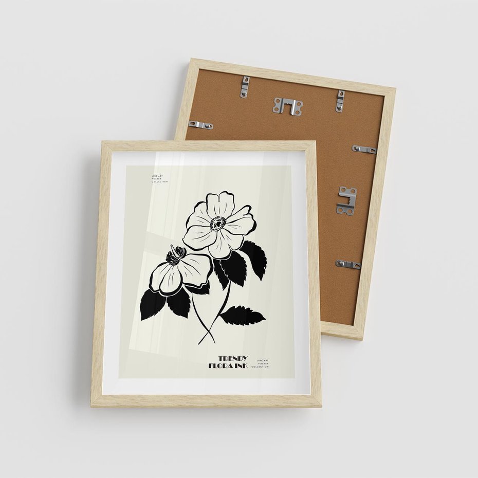 Plakat w ramie 40x50 - Poezja kwiecistej kreski - kwiaty, minimalistyczne - rama drewno