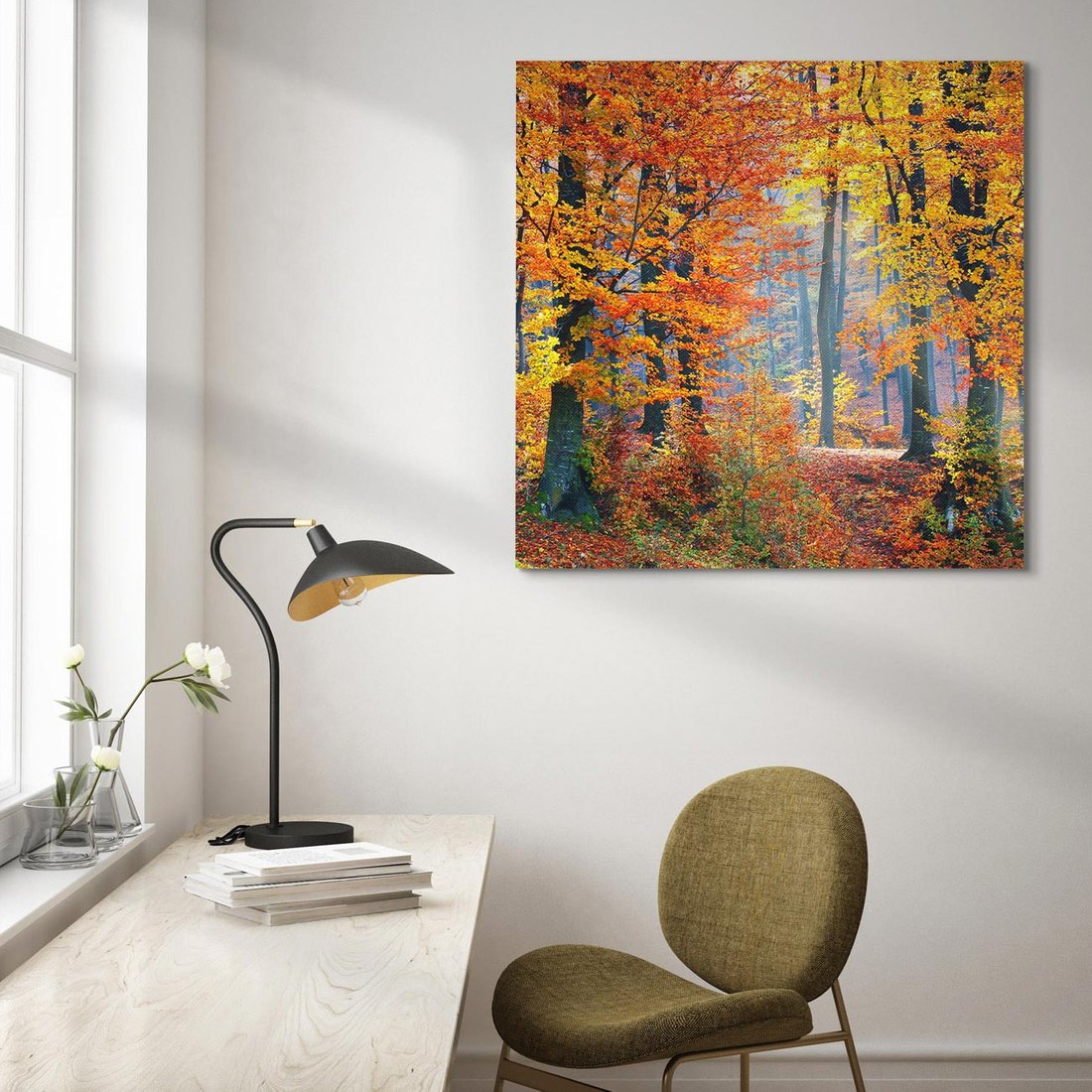 Obraz na płótnie 60x60 - Jesienny taniec lasu - jesień, las