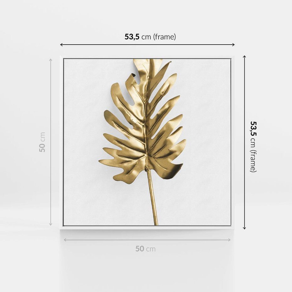 Obraz w ramie 50x50 - Ponadczasowy Urok - złote, liście - rama biała