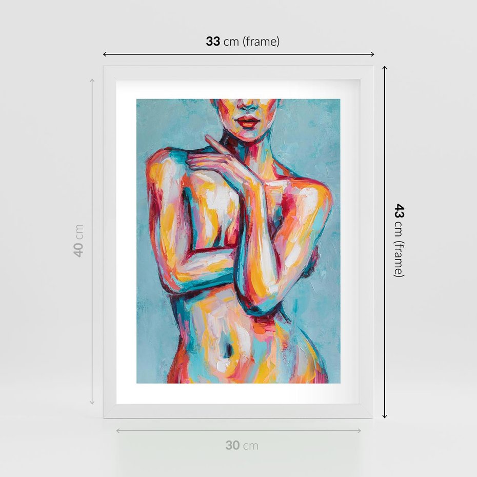 Plakat w ramie 30x40 - Nagie Natchnienie - obraz olejny, naga kobieta - rama biała