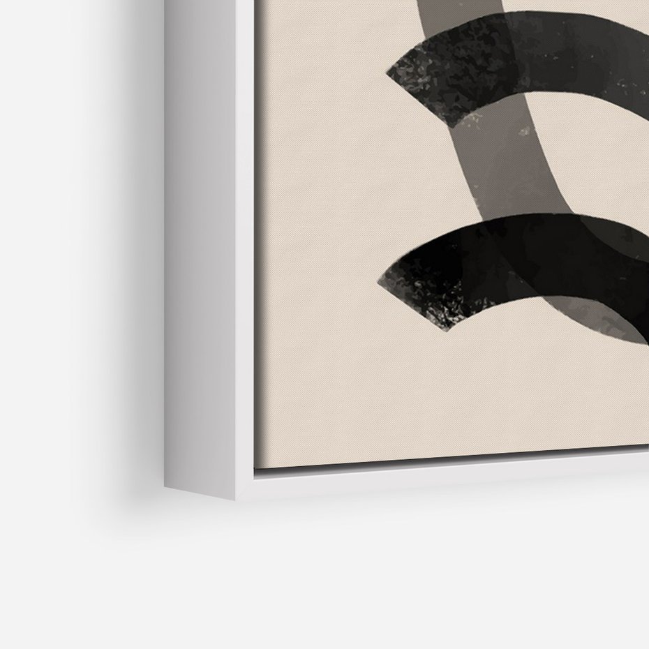 Obraz w ramie 50x70 - Strukturalne Odbicia Innowacji - zaplątane minimalistyczne linie, na bezowym tle - rama biała