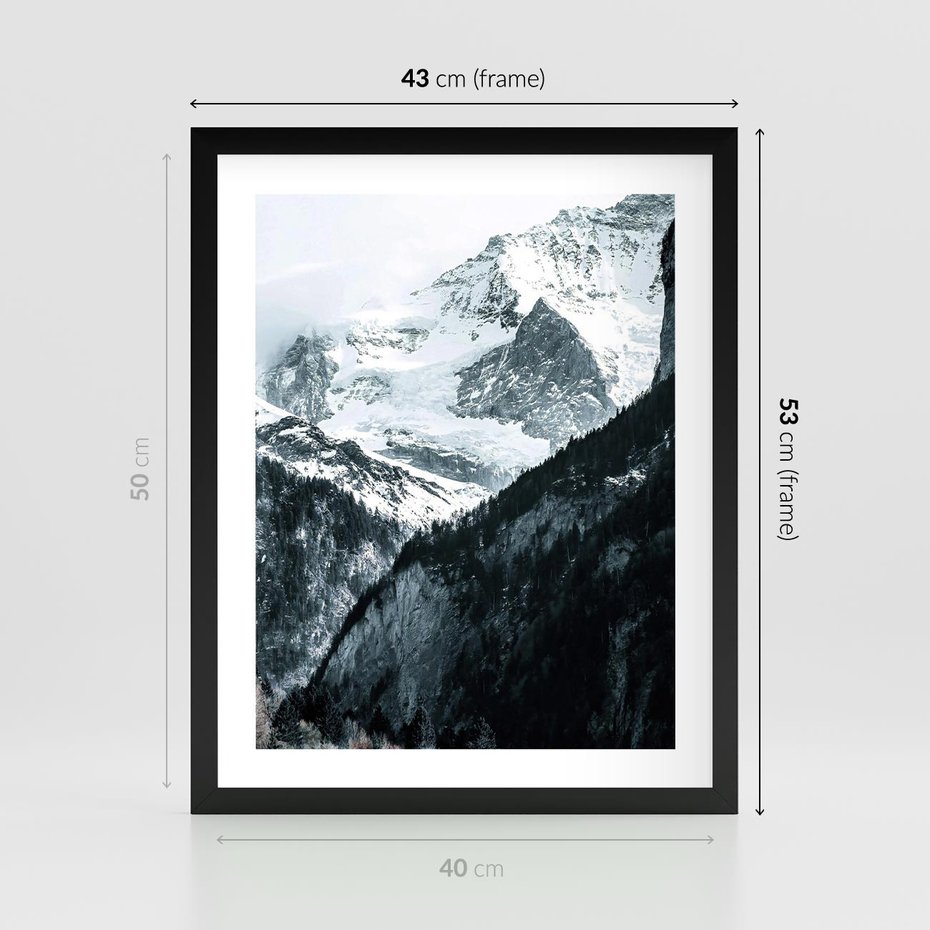 Plakat w ramie 40x50 - Góry w Zimowym Uścisku - góry, ośnieżone szczyty - rama czarna
