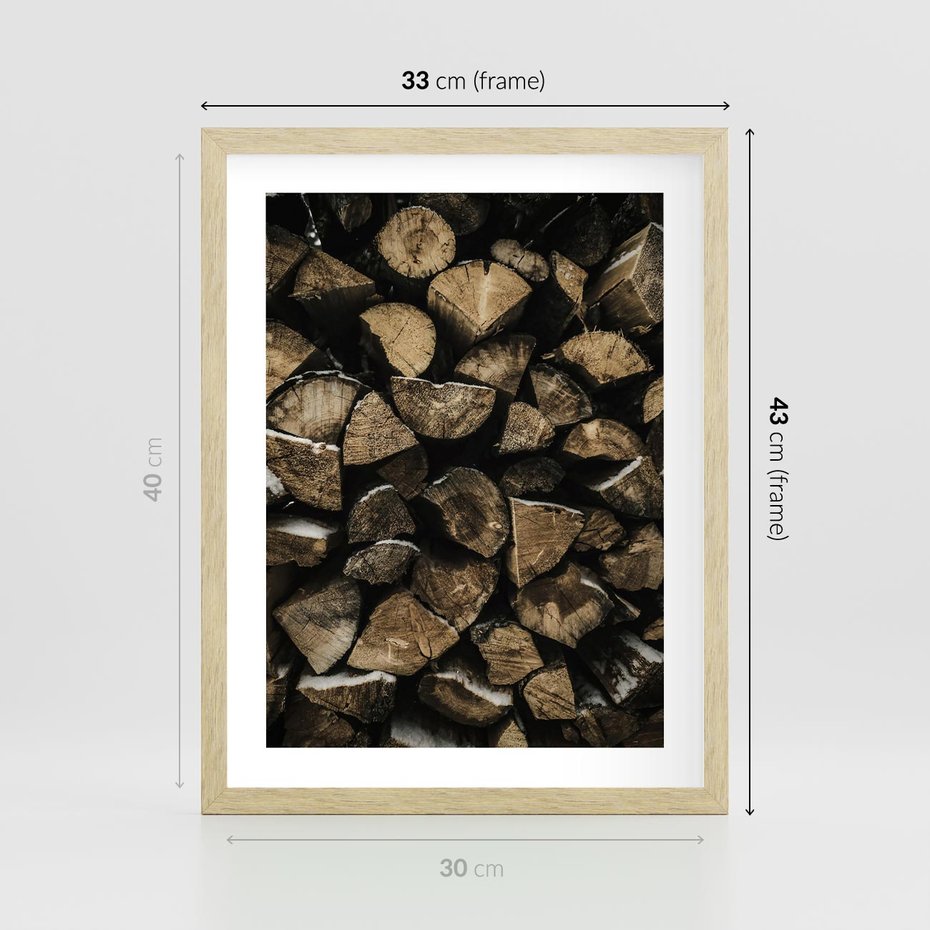 Plakat w ramie 30x40 - Piękno Prostej Formy - drewno, kłody - rama drewno