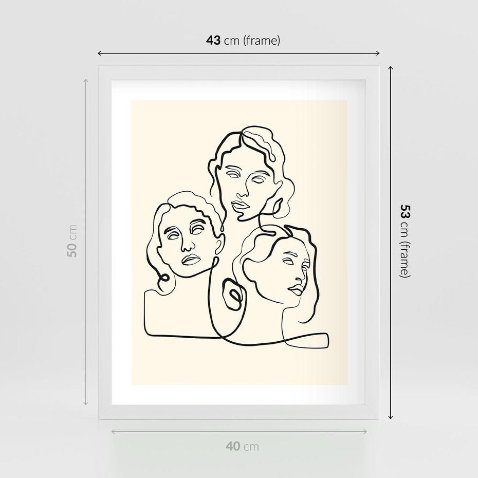 Plakat w ramie 40x50 - Trzy Kobiety - 3 kobiety, antyczny posag - rama biała