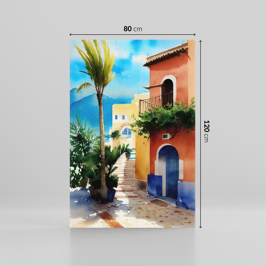 Obraz na płótnie 80x120 - Spokój Miasta nad Morzem - akwarela, sródziemnomorski klimat