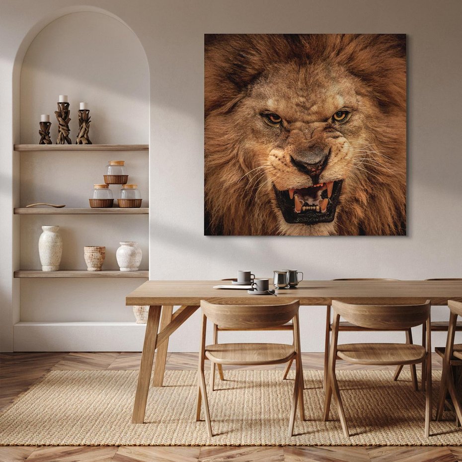 Obraz na płótnie 60x60 - Władca Sawanny - lew, sawanna