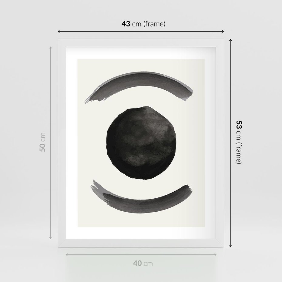 Plakat w ramie 40x50 - Bezczasowe Echo - abstrakcyjne plamy okręgi, akwarelowe - rama biała