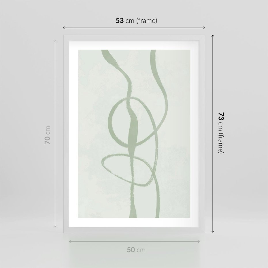 Plakat w ramie 50x70 - Zieleń Wewnętrznej Harmonii - zielona abstrakcja, zgaszona zieleń - rama biała