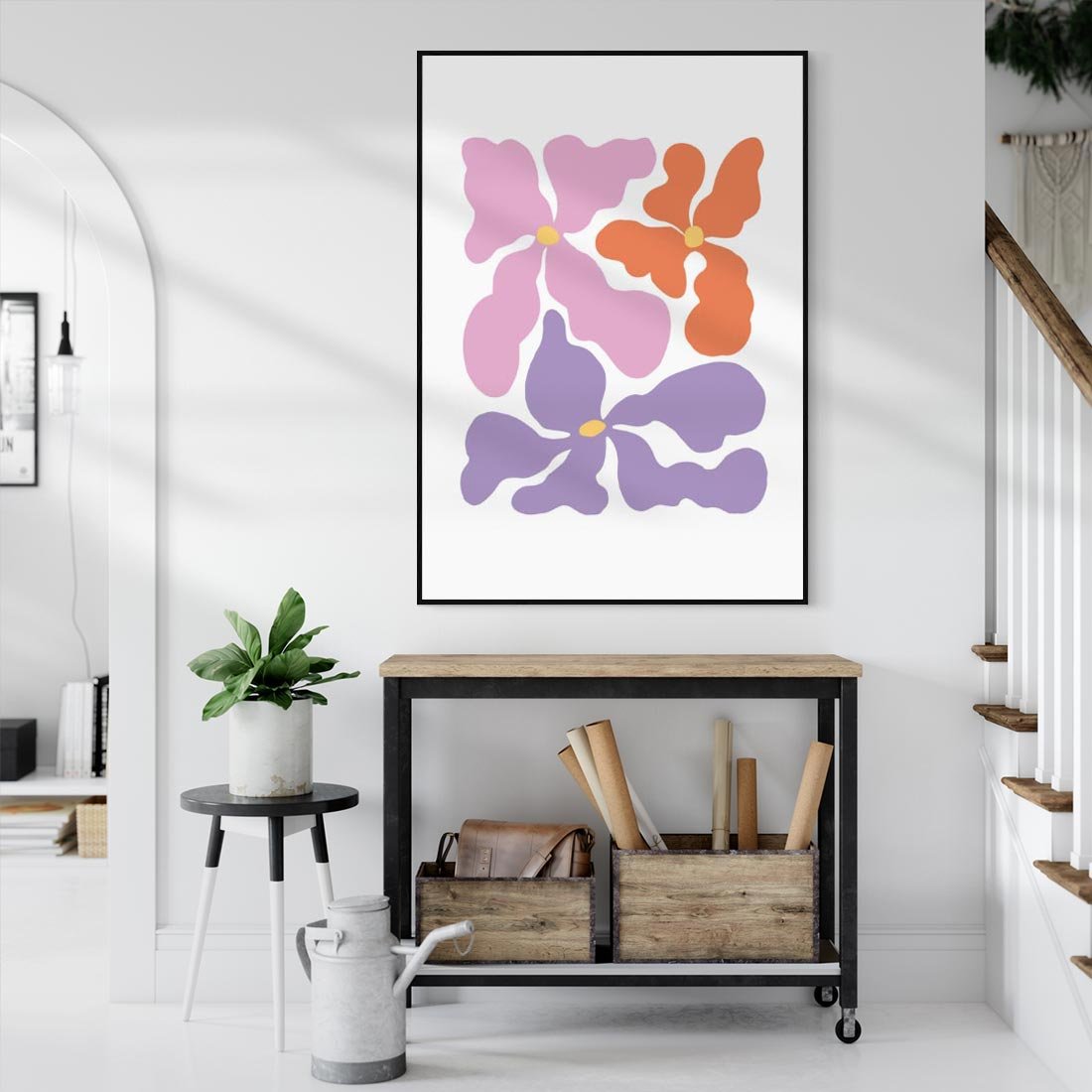 Obraz w ramie 70x100 - Bezgraniczne Wibracje - abstrakcyjne kolorowe kwiaty, minimlizm - rama czarna