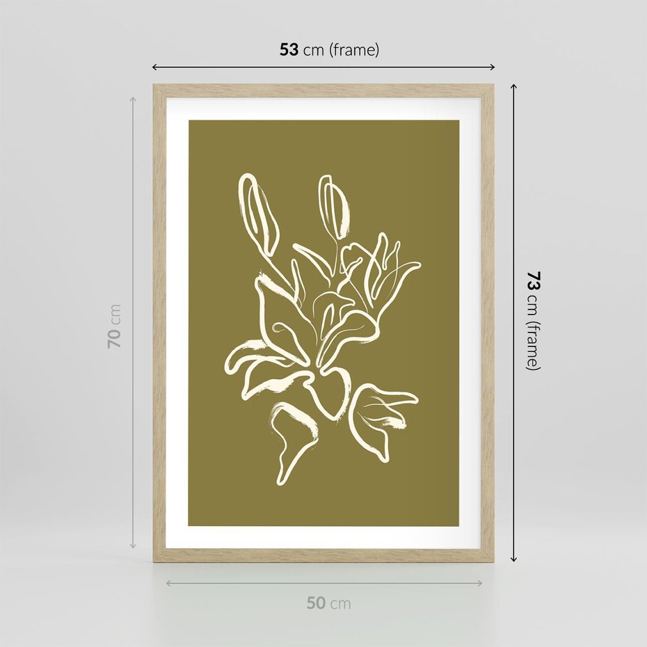 Plakat w ramie 50x70 - Przenikające Barwy - abstrakcyjna roślina, kwiaty - rama drewno