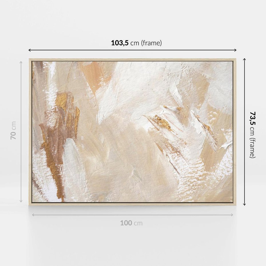 Obraz w ramie 100x70 - Elegancja w Złocistym Chaosie - złoto beż, abstrakcja - rama drewno