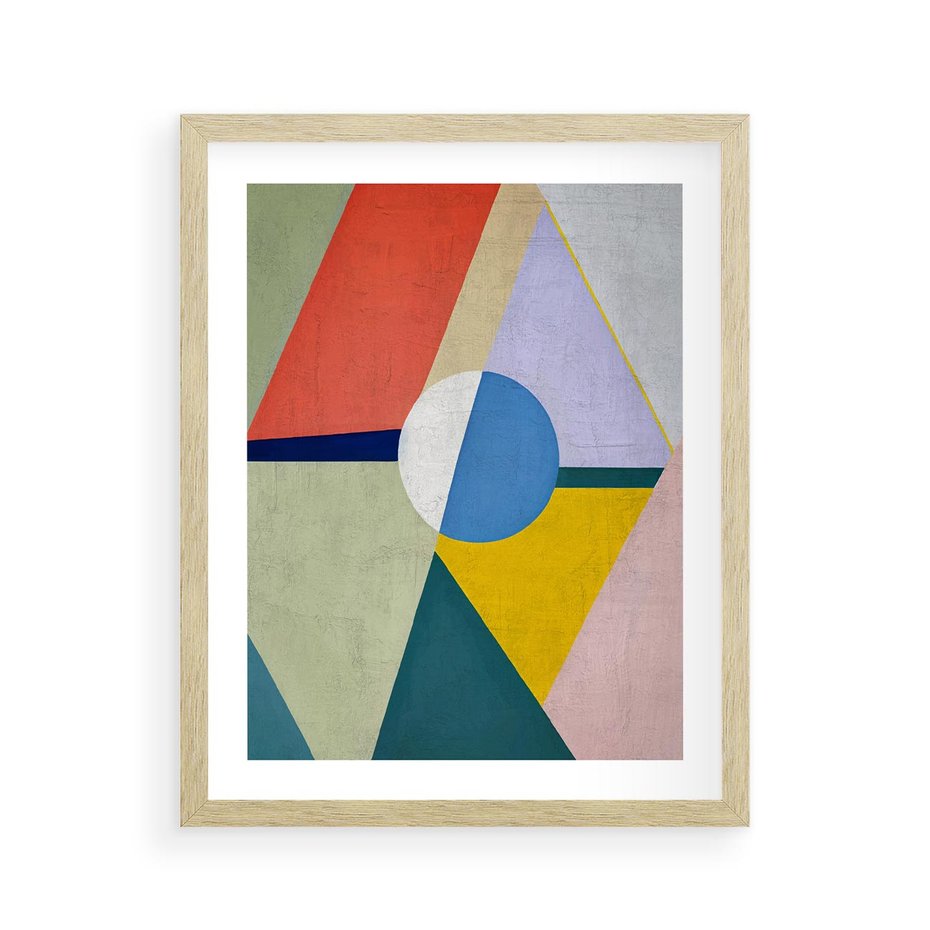 Plakat w ramie 40x50 - Taniec Subtelnych Odbić - abstrakcyjne geometryczne kształty, olejny obraz - rama drewno