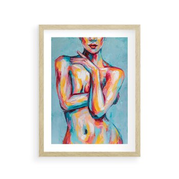 Plakat w ramie 50x70 - Nagie Natchnienie - obraz olejny, naga kobieta - rama drewno
