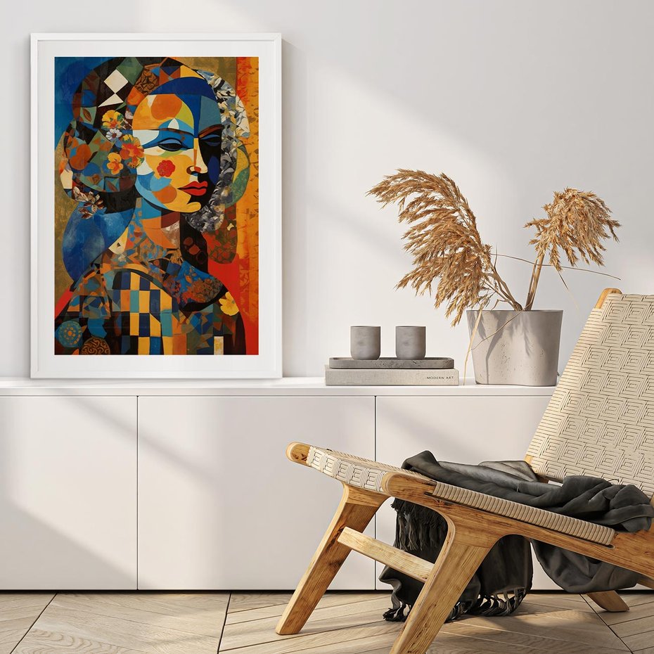 Plakat w ramie 40x50 - Impresje Cichego Szeptu - abstrakcyjny obraz, portret kobiety - rama biała