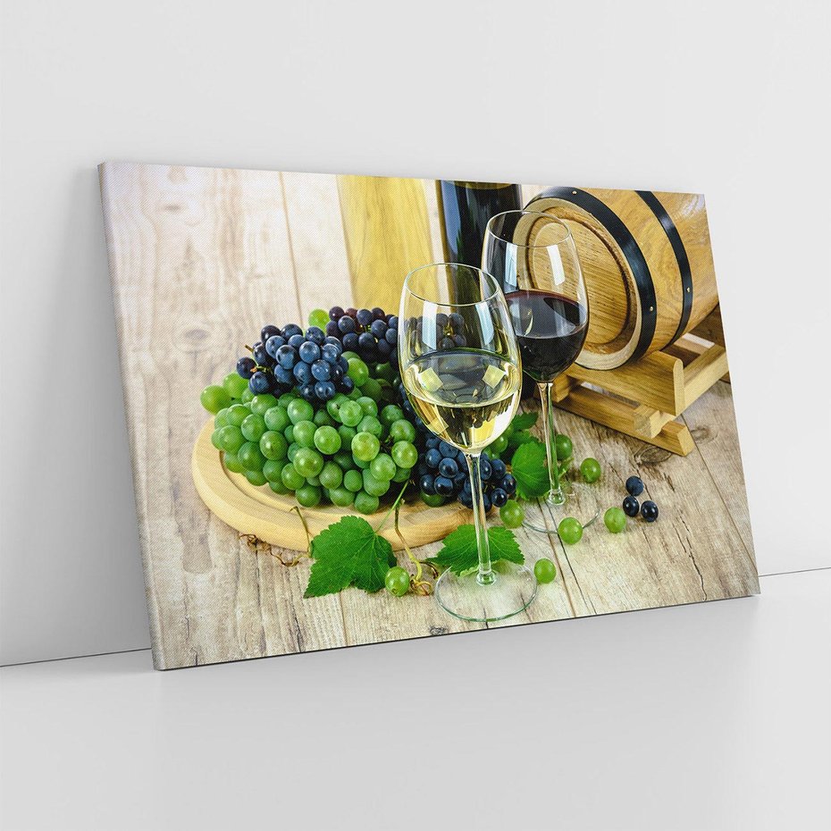 Obraz na płótnie 100x70 - Wino winogrona i kieliszki - wino, winogrona
