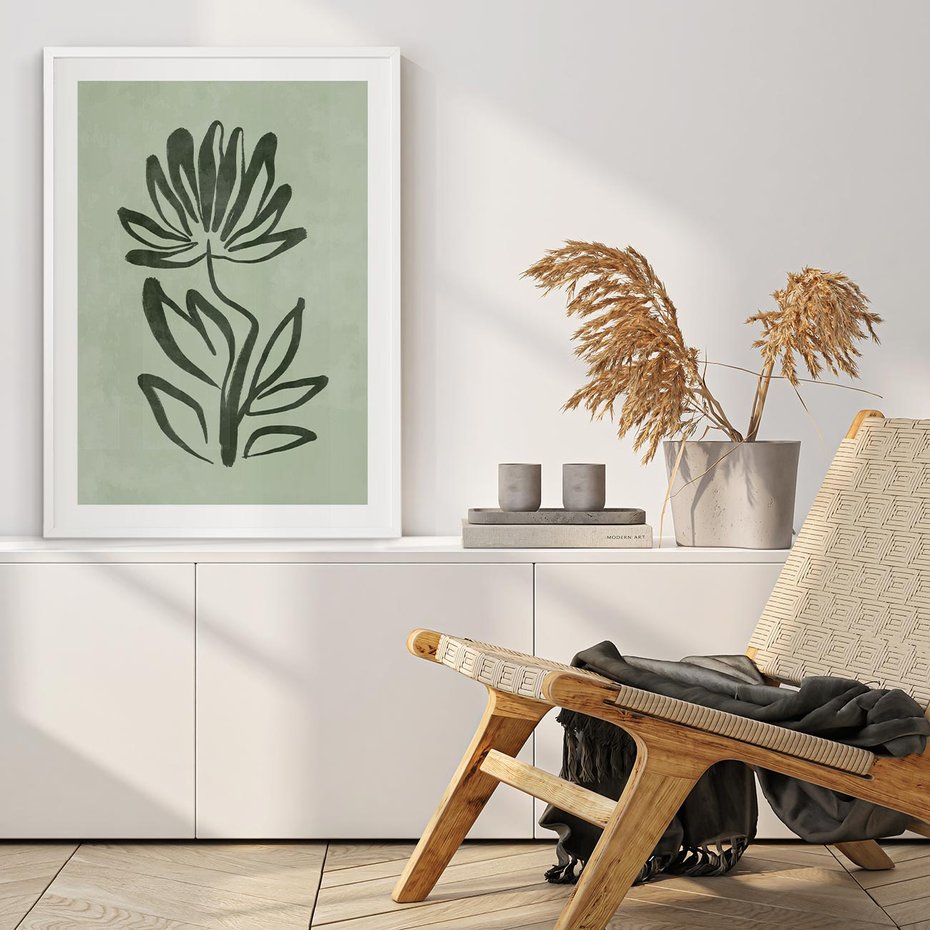 Plakat bez ramy 21x30 - Zieleń Wyjątkowego Ukojenia - zielona abstrakcja, zgaszona zieleń