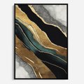 Obraz w ramie 70x100 - Refrakcje płynącej rzeczywistości - jak marmurowa rzeka, linie złota - rama czarna
