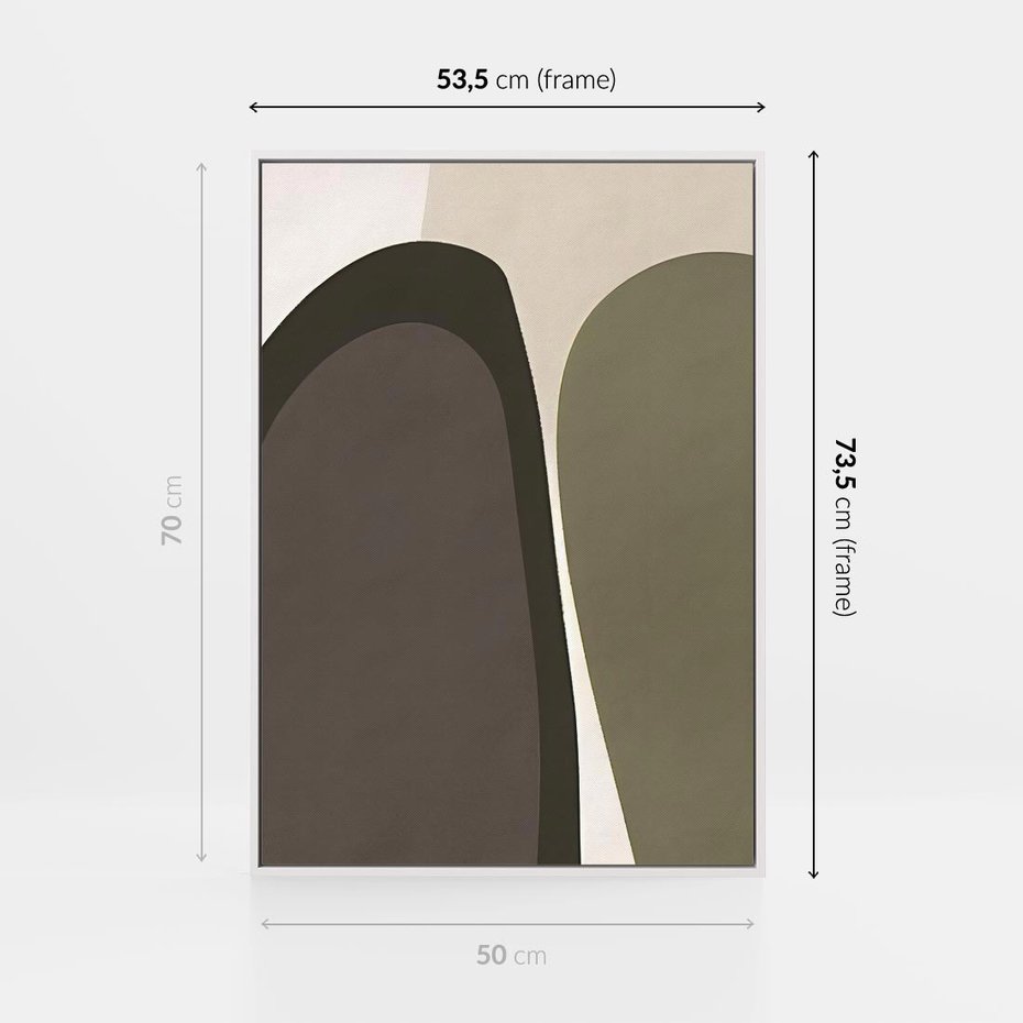 Obraz w ramie 50x70 - Fale w Zieleni - abstrakcyjne kształty, zgaszona zieleń - rama biała