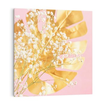 Obraz na płótnie 40x40 - : Elegancja w Złocie - złote, liście