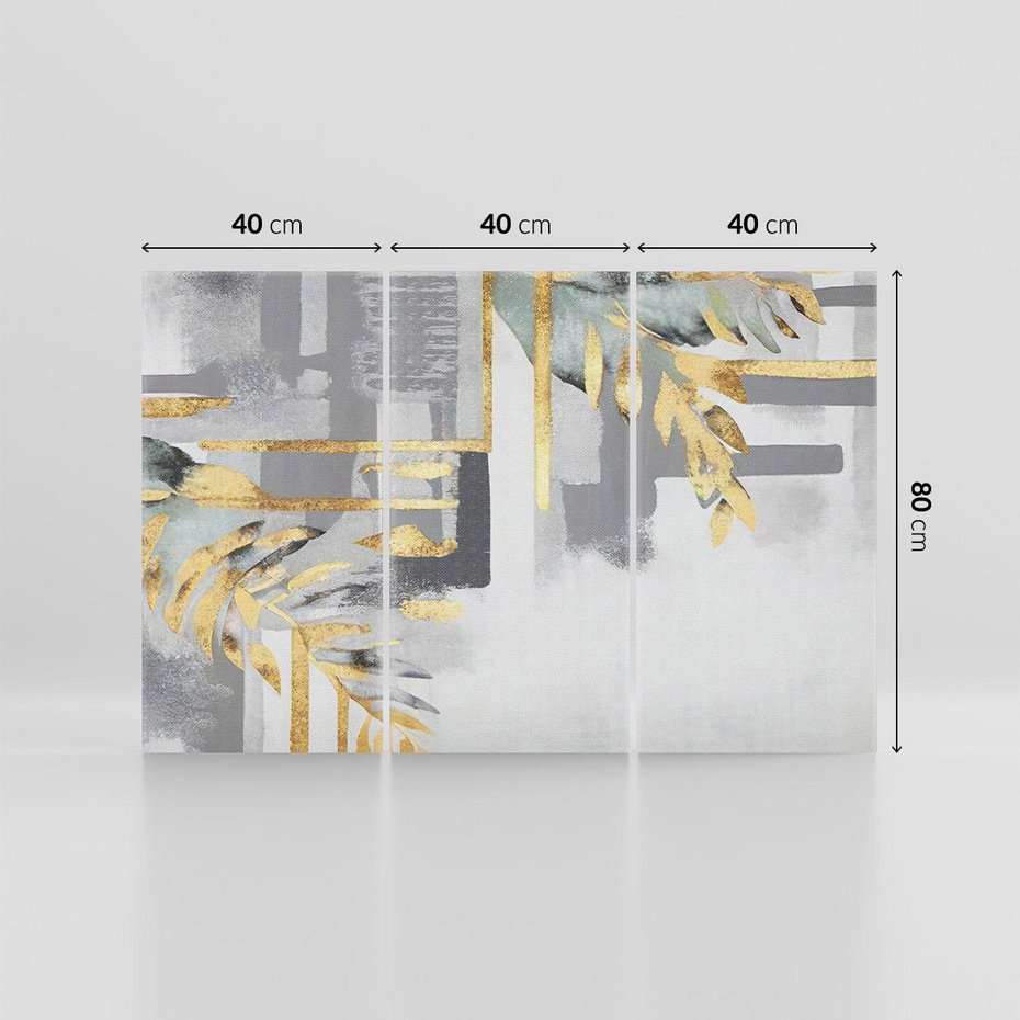 Obraz na płótnie 120x80 - Złote Palmy w Stylu Modern - geometryczne złote linie, szare tło