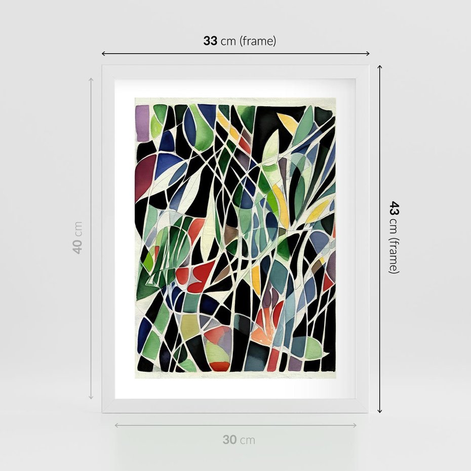 Plakat w ramie 30x40 - Taniec Plam i Kształtów - abstrakcyjny akwarelowy obraz, plamy - rama biała