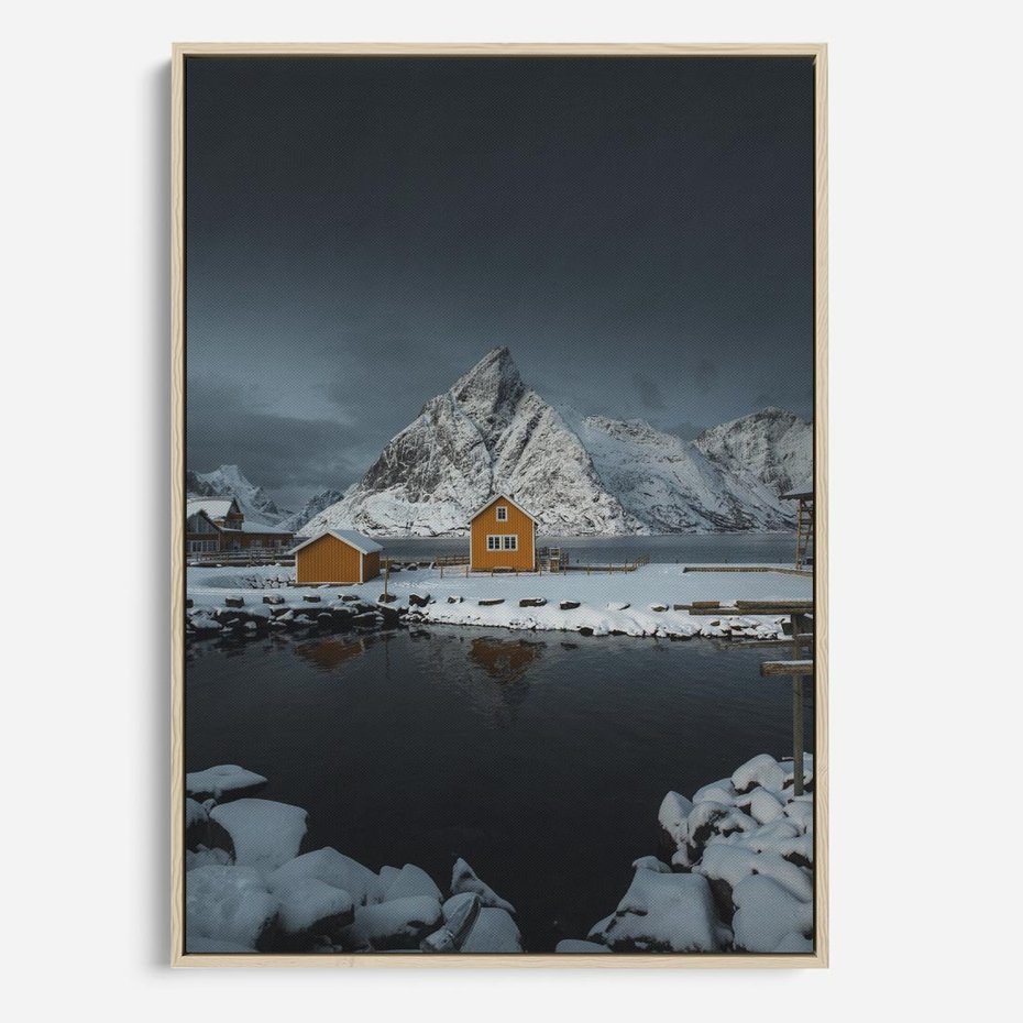 Obraz w ramie 70x100 - Minimalizm i Urok Natury - skandynawskie, domki - rama drewno