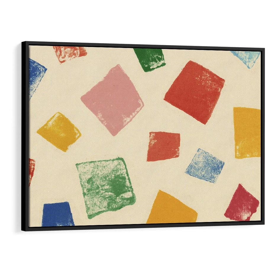 Obraz w ramie 100x70 - Tęczowe Rytmy - kolorowe tęczowe kwadraty, wesoły kolaż - rama czarna