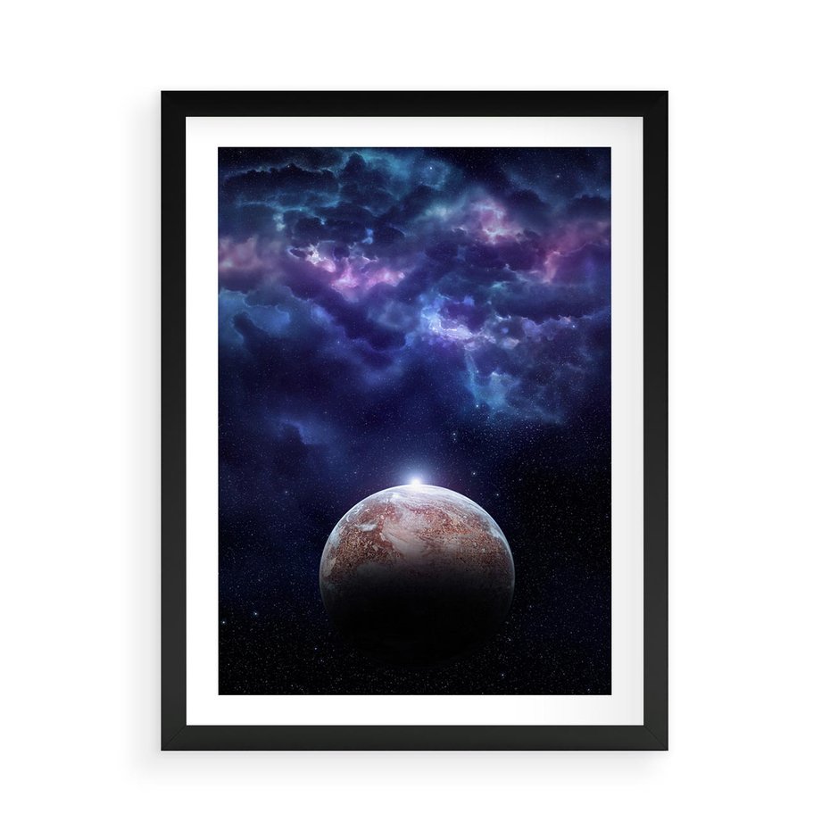 Plakat w ramie 50x70 - Kosmos - Ziemia i Księżyc - kosmos, ziemia - rama czarna