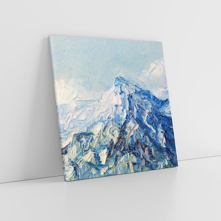 Obraz na płótnie 80x80 - Majestat Błękitnych Szczytów - olejny obraz, górski pejzaż