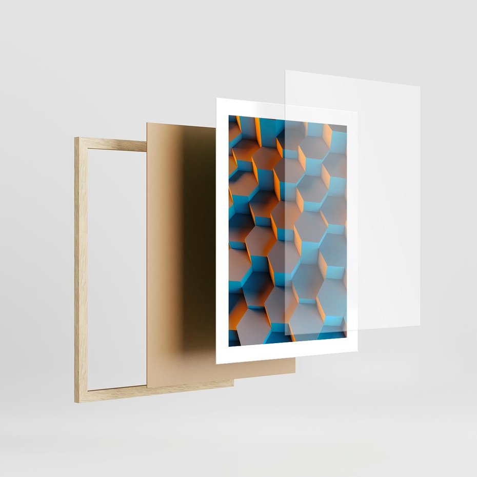 Plakat w ramie 30x40 - Trójwymiarowa Gra - geometryczna, 3D - rama drewno
