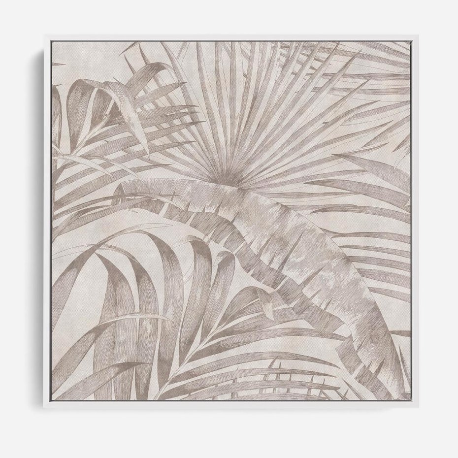 Obraz w ramie 80x80 - Odsłonięte liściowe wspomnienia - monochromatyczne, kolory sepii - rama biała