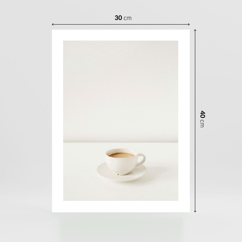 Plakat bez ramy 30x40 - Kawa w Prostocie - kawa w filizance, białe tłó