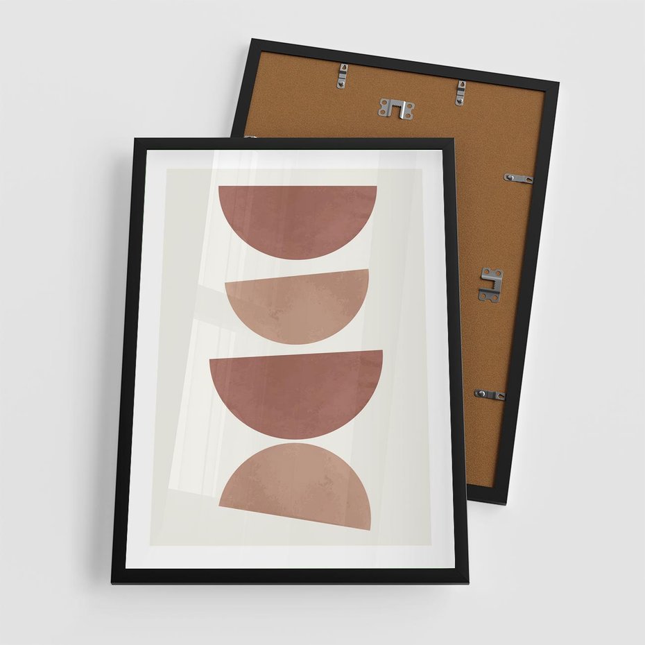 Plakat w ramie 50x70 - Abstrakcyjne Widzenia - abstrakcyjne geometryczne kształty, odcienie brązu i beżu - rama czarna