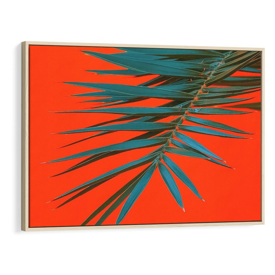 Obraz w ramie 70x50 - Egzotyczny Urok - liście, palma - rama drewno