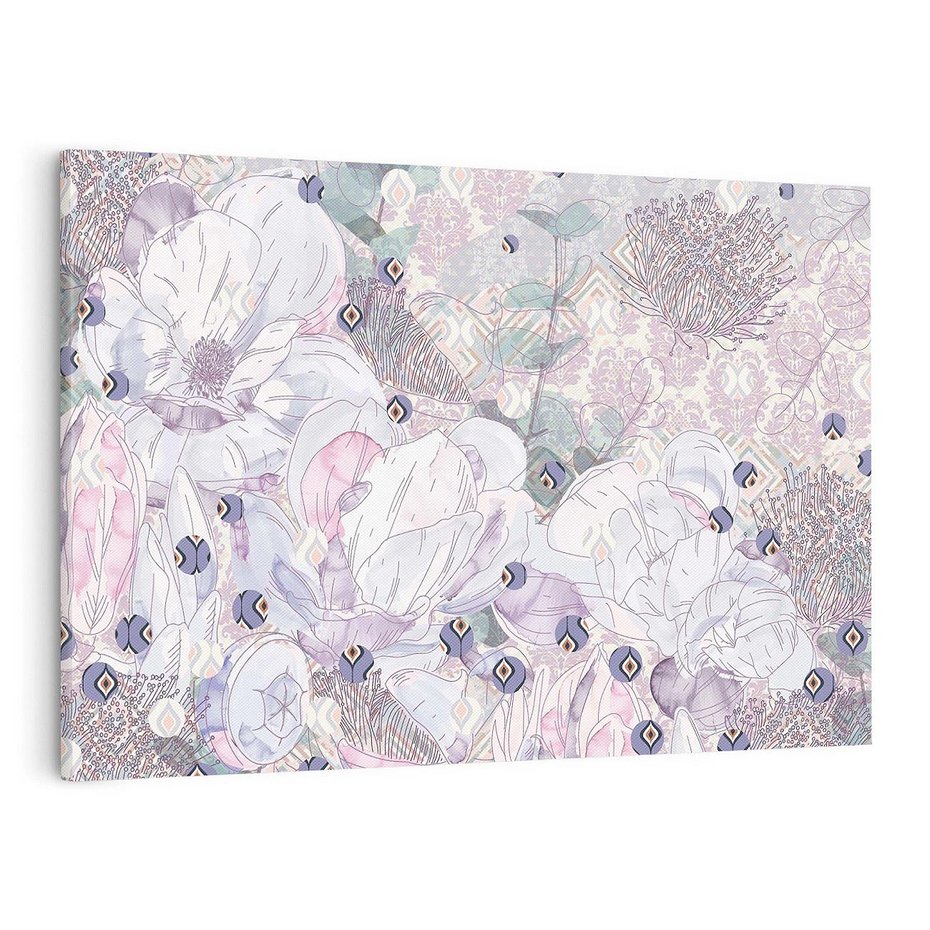 Obraz na płótnie 120x80 - Malowane oddechy istnienia - pomieszane tekstury, kwiatowe elementy