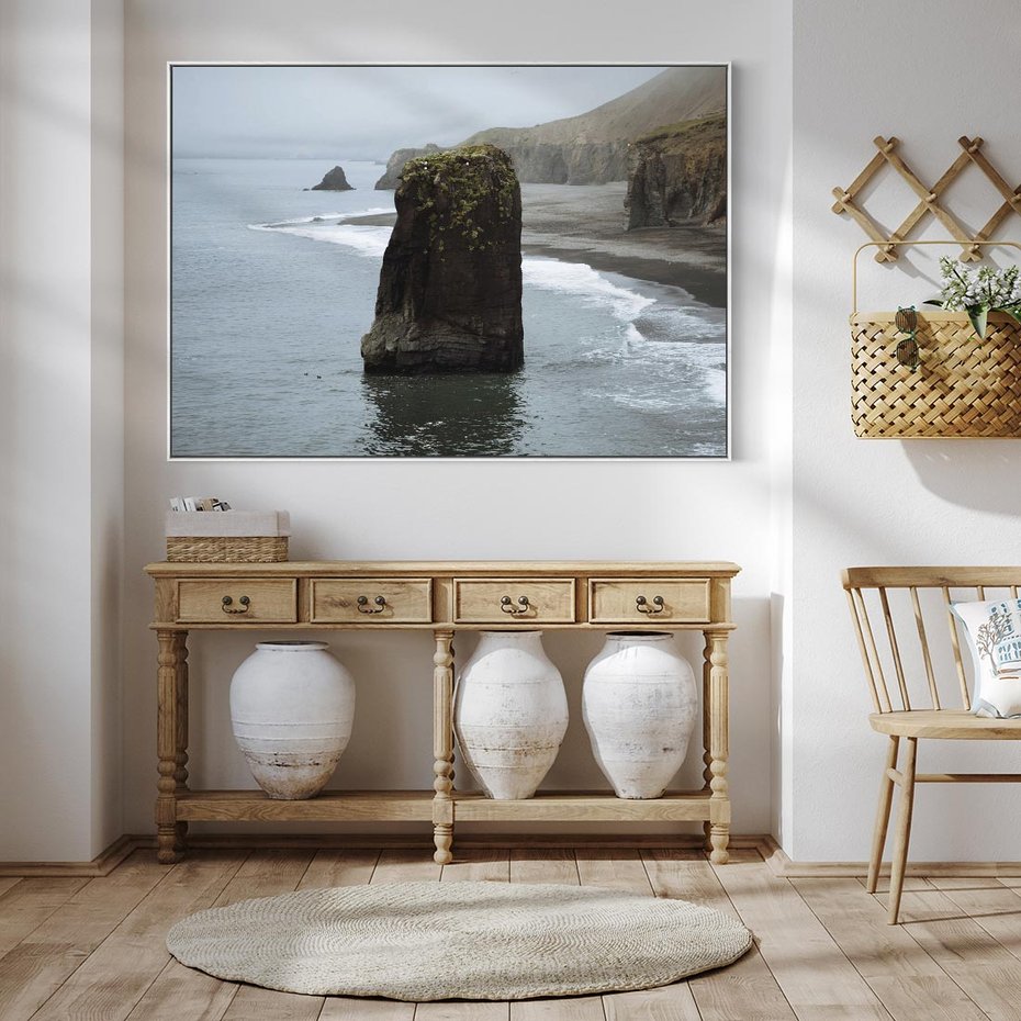 Obraz w ramie 120x80 - Mistyczna Aura - morze, mgła - rama biała