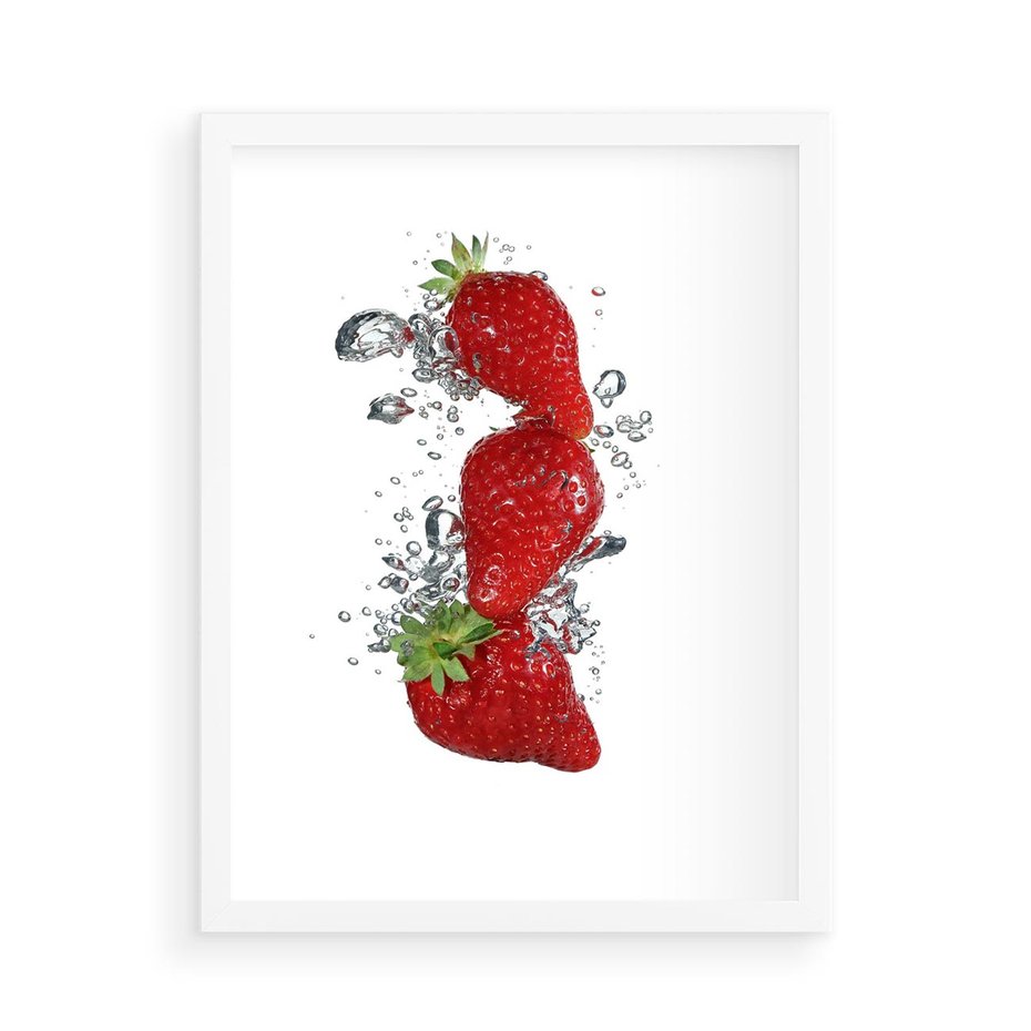 Plakat w ramie 50x70 - Aromatyczne truskawki w pełnym rozkwicie - truskawki, owoce - rama biała