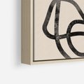 Obraz w ramie 50x50 - Przenikanie Wirtualnych Wymiarów - zaplątane minimalistyczne linie, na bezowym tle - rama drewno