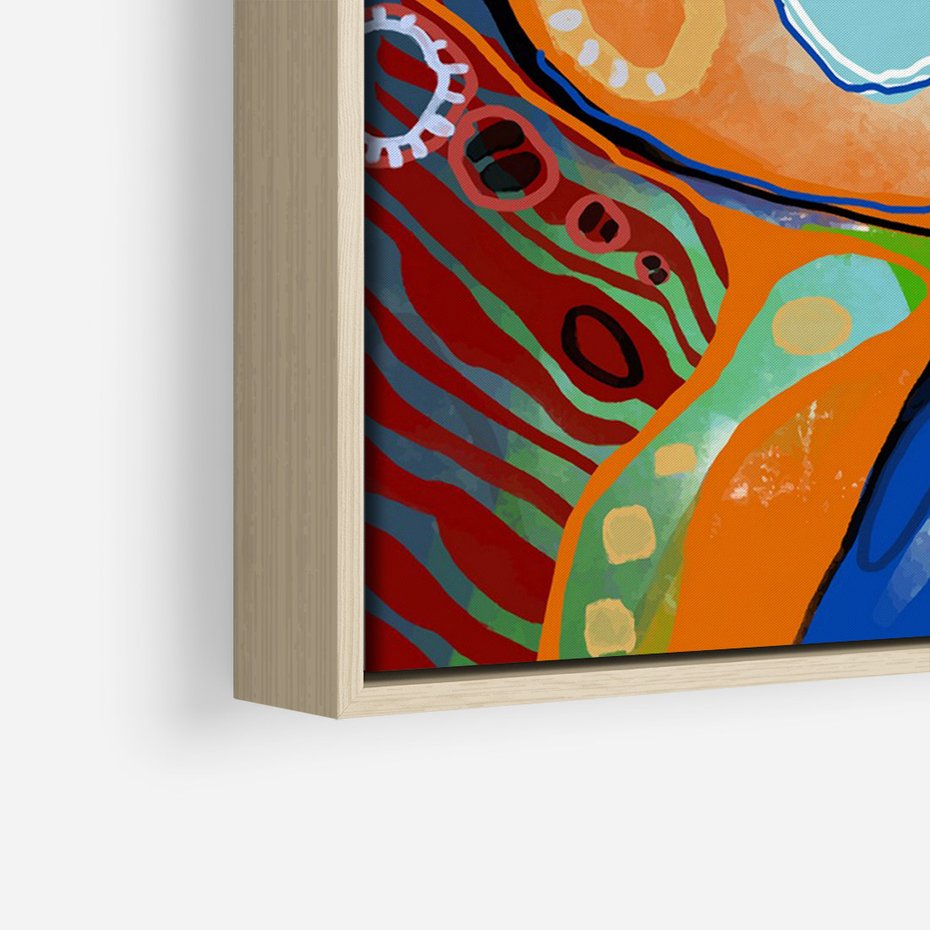 Obraz w ramie 50x70 - Kolorowe Wnętrza Kształtów - abstrakcyjny portret kobiety, twarz - rama drewno