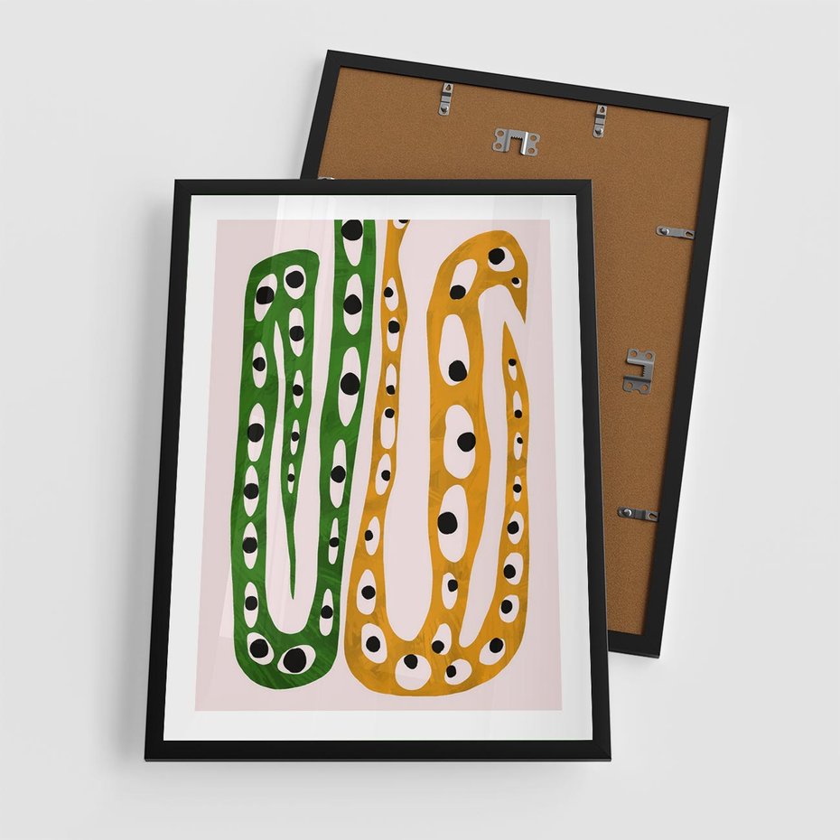 Plakat w ramie 50x70 - Migocące Zmaganie - abstrakcyjny obraz, dziwne kształty - rama czarna