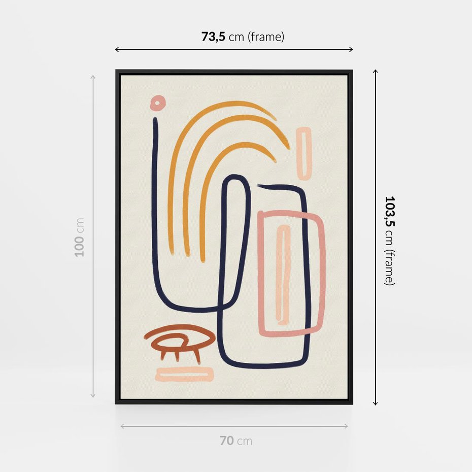 Obraz w ramie 70x100 - Abstrakcyjne Mrugnięcie - abstrakcja w stylu picasso, beżowe tło - rama czarna