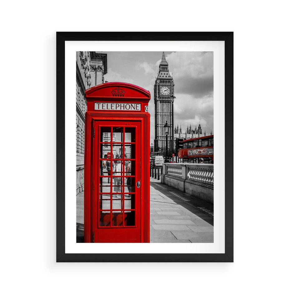 Plakat w ramie 50x70 - Budka w Londynie - Londyn, budka - rama czarna