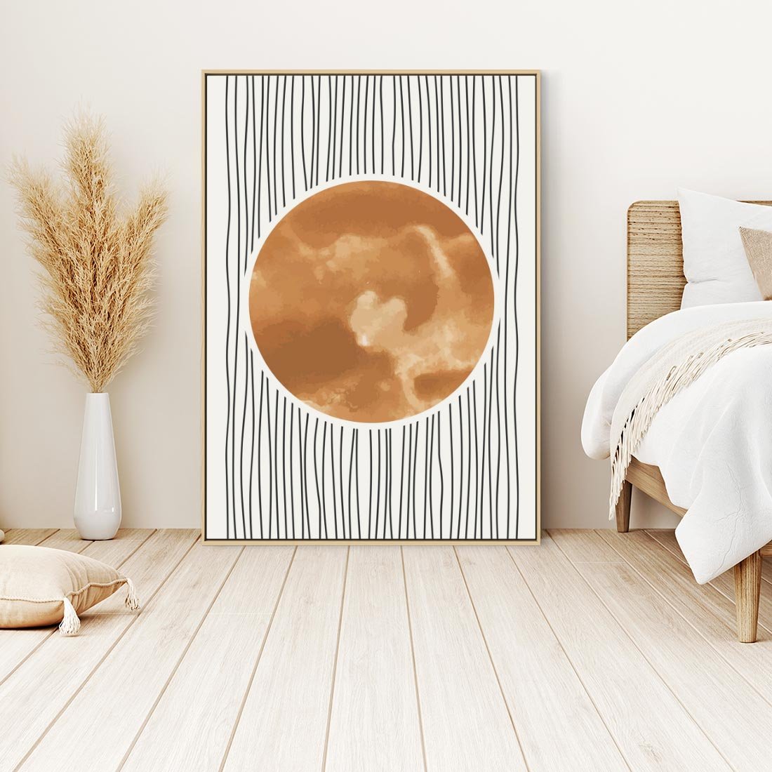 Obraz w ramie 80x120 - Eteryczne Krągłe Echa - boho obraz, geometria - rama drewno