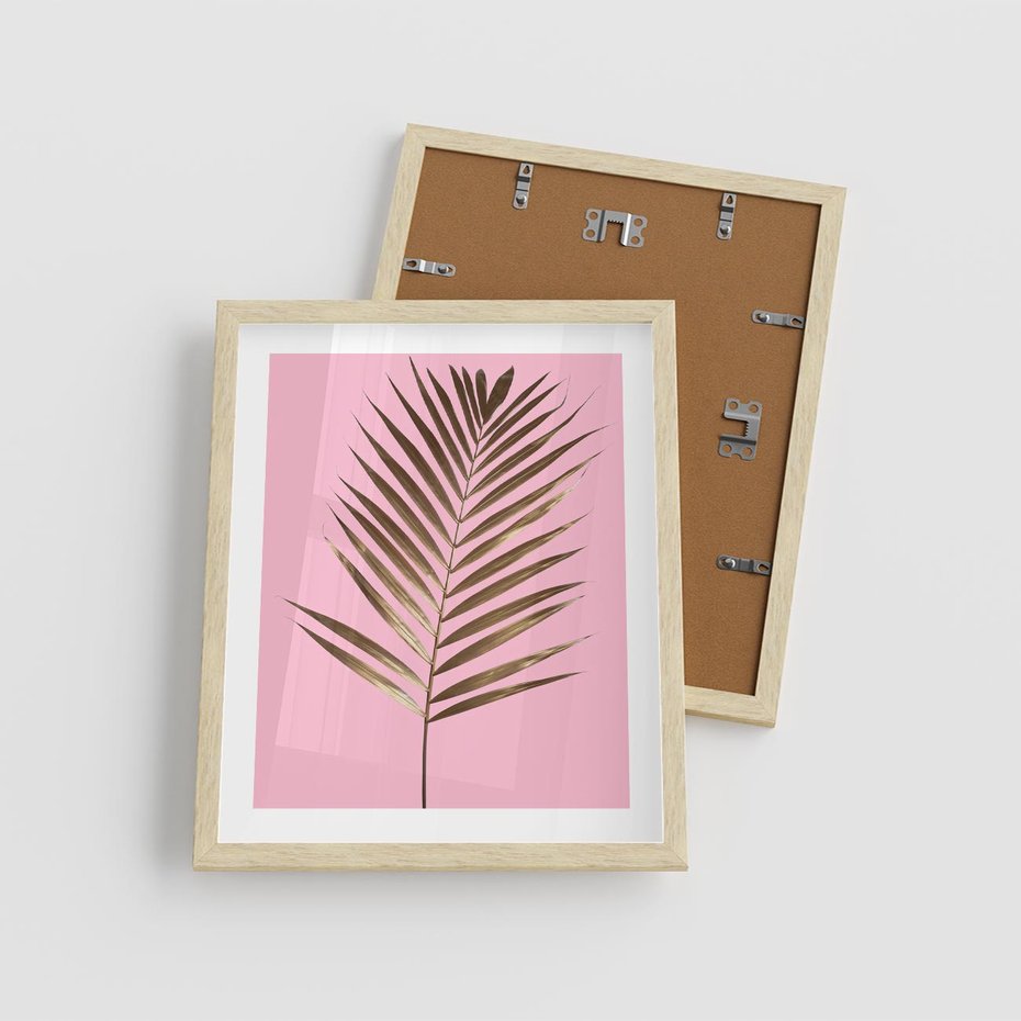 Plakat w ramie 40x50 - Promienie złotej palmy - złota, palma - rama drewno