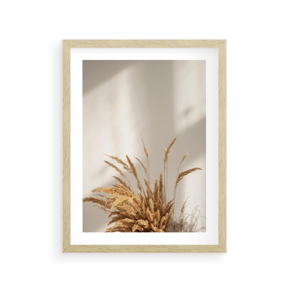 Plakat w ramie 30x40 - mpresyjne układy traw - boho, trawy - rama drewno